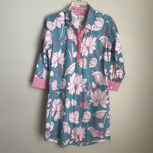 Gretchen Scott Blue Pink Floral Belted Shift Dress